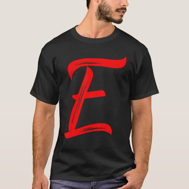 Camiseta Letter E Alphabet Large Red Graphic Initial (Frente)