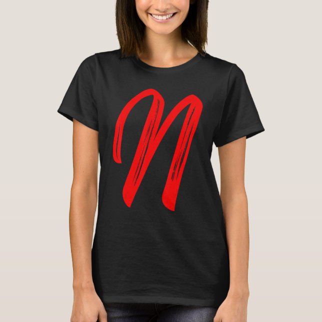 Camiseta Letter N Alphabet Large Red Graphic Initial (Frente)