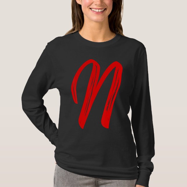 Camiseta Letter N Alphabet Large Red Graphic Initial (Frente)