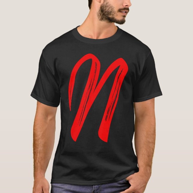 Camiseta Letter N Alphabet Large Red Graphic Initial (Frente)