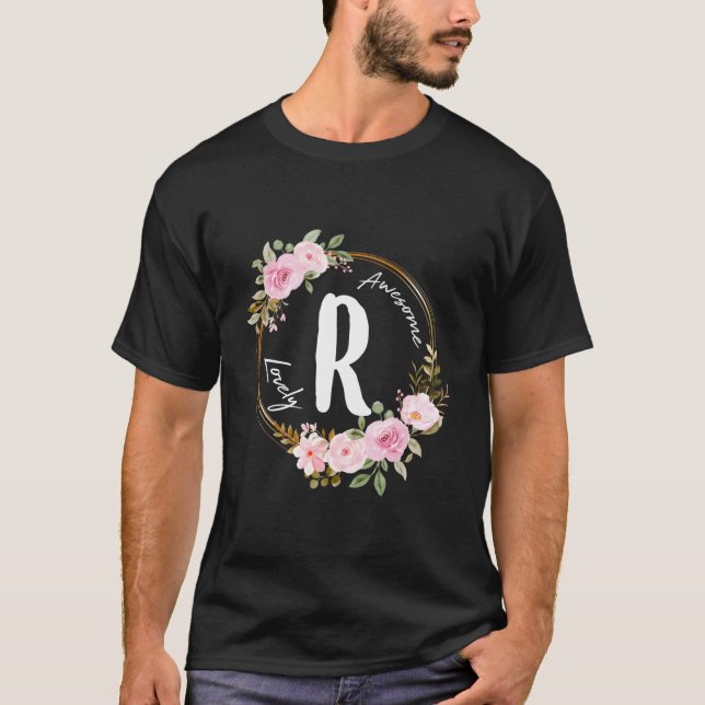 Camiseta Letter R Floral Wreath Name Initial R Mother'S Day (Frente)