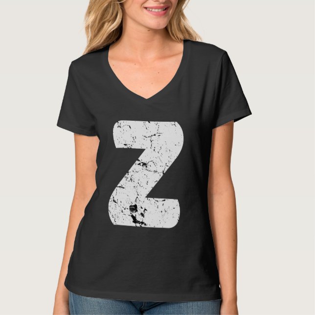 Camiseta Letter Z Big Capital Alphabet Monogram Distressed  (Frente)