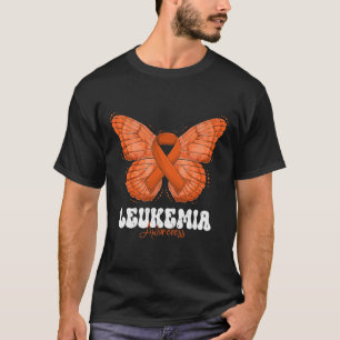 Camiseta Leucemia Consciência Mês Faixa Laranja Borboleta