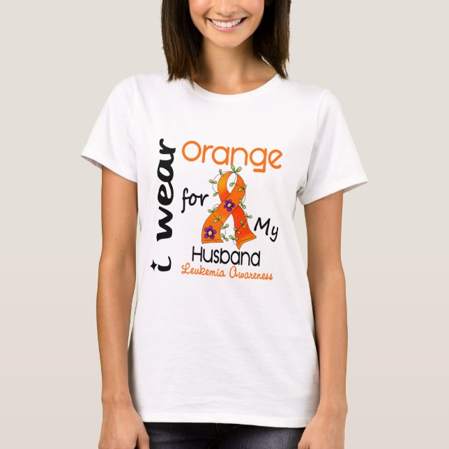 Camiseta Leucemia eu visto a laranja para meu marido 43 (Frente)
