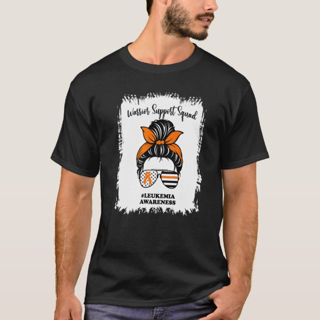 Camiseta Leukemia Awareness Warrior Support Squad Messy Bun (Frente)