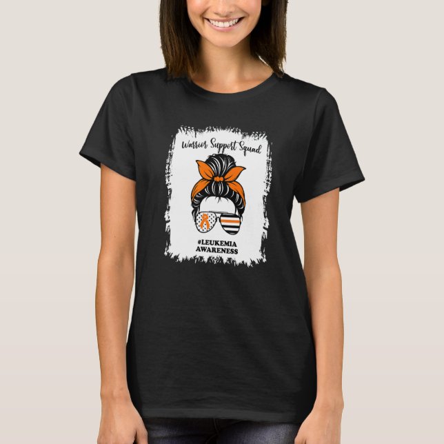 Camiseta Leukemia Awareness Warrior Support Squad Messy Bun (Frente)