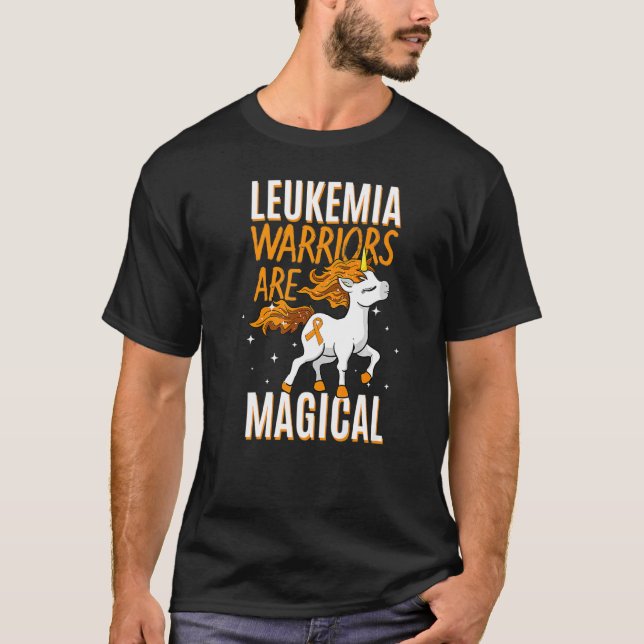 Camiseta Leukemia Warrior Magical Unicorn Orange Ribbon Hem (Frente)