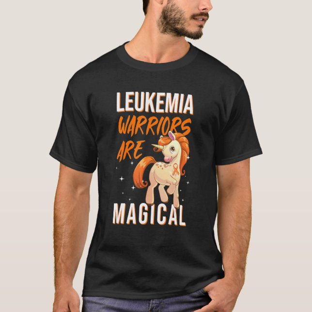 Camiseta Leukemia Warrior Magical Unicorn Orange Ribbon Hem (Frente)