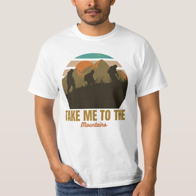 Camiseta "Leva-Me Às Montanhas", Silhueta De Caminho Retroa (Frente)