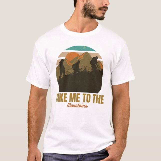 Camiseta "Leva-Me Às Montanhas", Silhueta De Caminho Retroa (Frente)