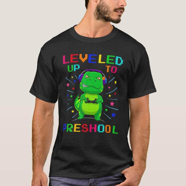 Camiseta Levado Ao Dinossauro Gamer Da Pré-Escola De Volta  (Frente)