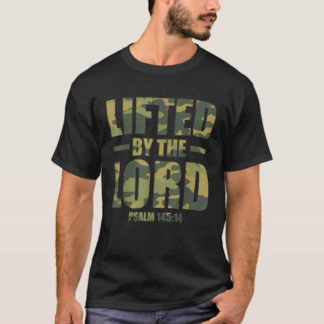 Camiseta Levantado Pelo Senhor Cristão Homens Camo Escritur (Frente)