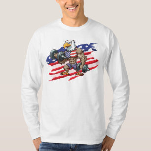 Camiseta levantamento de peso patriótico águia careca EUA