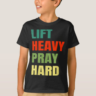 Camiseta Levante Pesado Reze Duro Academia Cristã Ditado En