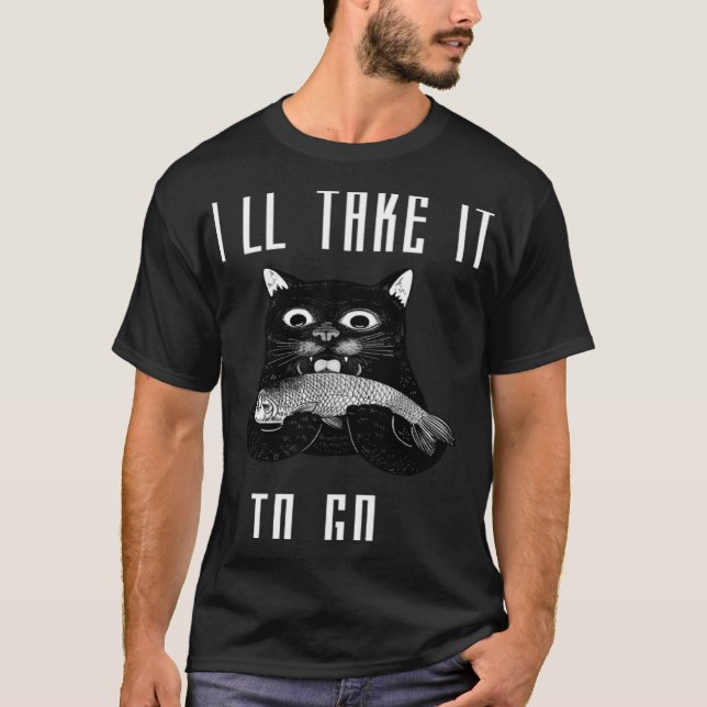 Camiseta Levarei Para Levar Gato Comendo Peixe (Frente)