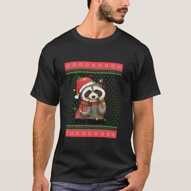 Camiseta Leve de Panda Raccoon Santa Hat, um belo lixo de N (Frente)