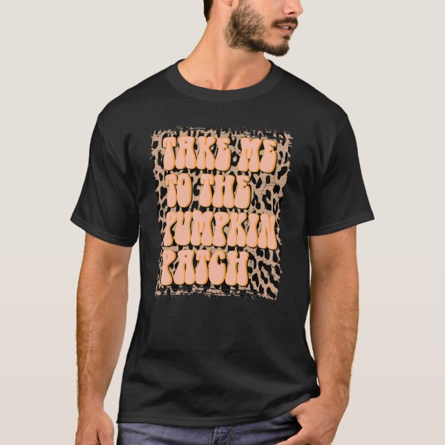 Camiseta Leve-Me Ao Pumpkin Patch Fall Retro Leopard Th (Frente)