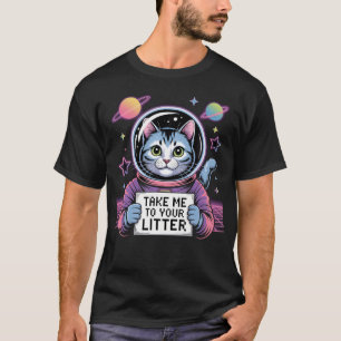 Camiseta Leve-me ao seu Ninhada Gato Divertido Ufo Alien Es