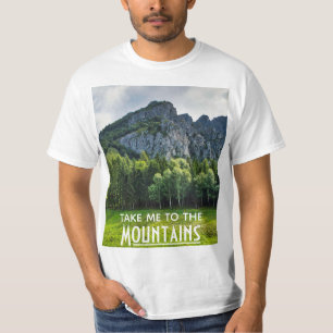 Camiseta Leve-me às Montanhas com florestas de pinheiros