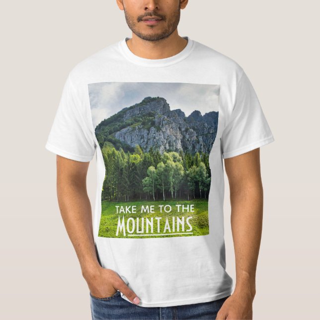 Camiseta Leve-me às Montanhas com florestas de pinheiros (Frente)