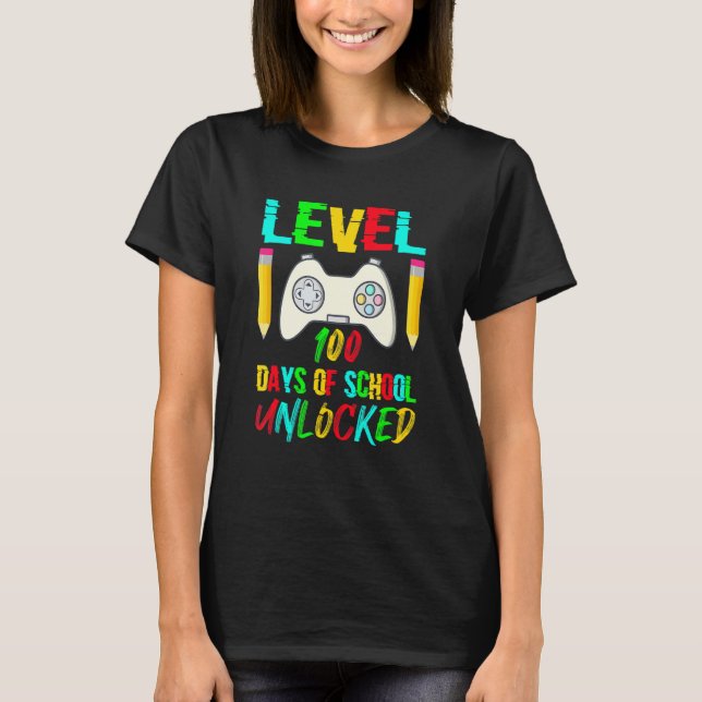 Camiseta Level 100 Day Of School Unlocked Gaming Gamer Cute (Frente)