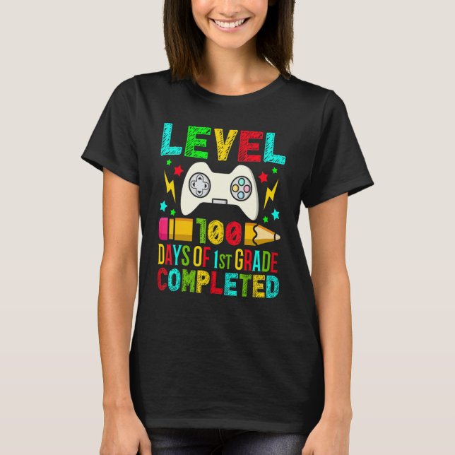 Camiseta Level 100 Days Of 1st Grade Completed School Gamer (Frente)