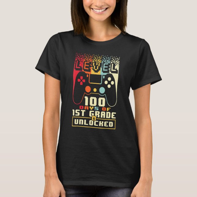 Camiseta Level 100 Days Of 1ST GRADE Unlocked 100th Day Of  (Frente)