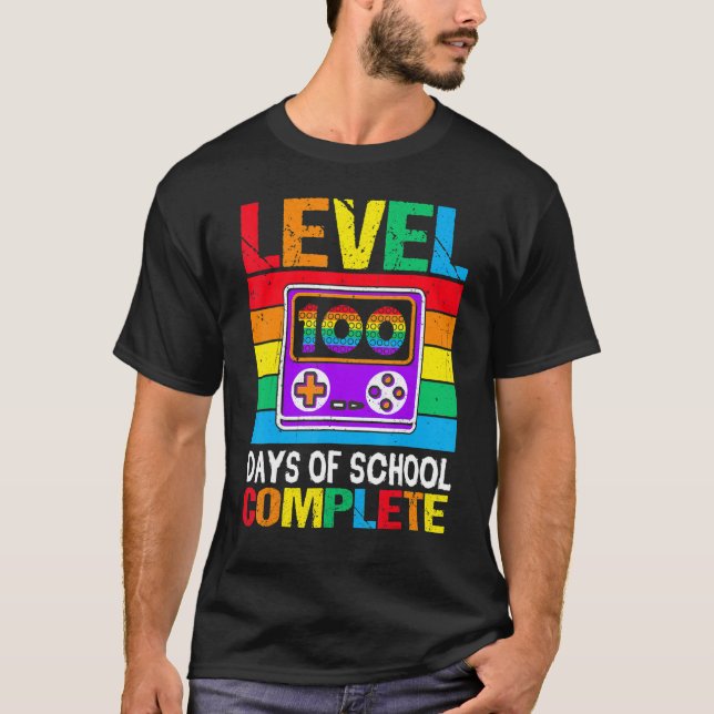 Camiseta Level 100 Days of School Completed Rainbow Video G (Frente)
