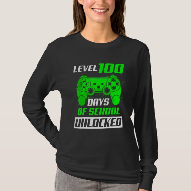 Camiseta Level 100 Days Of School Unlocked 100th Day Video  (Frente)
