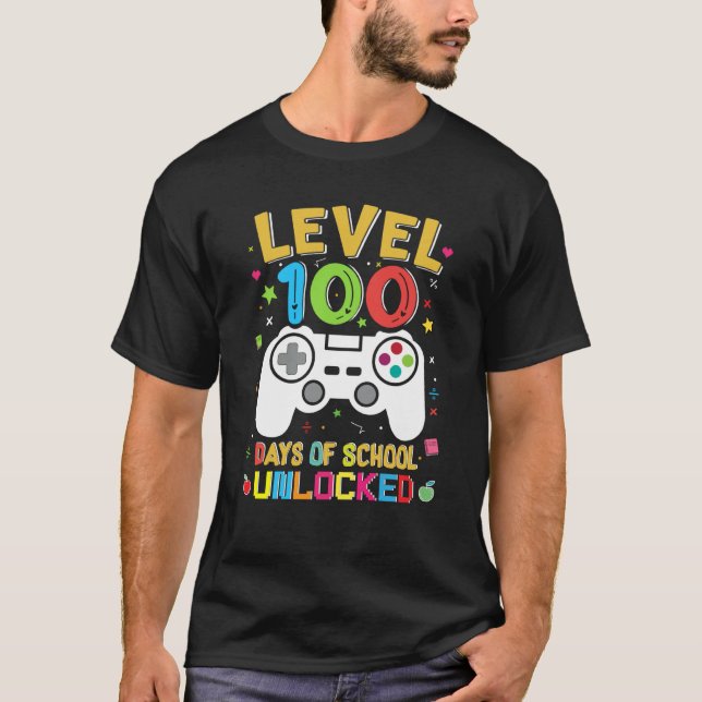Camiseta Level 100 Days Of School Unlocked Gamer 100th Day  (Frente)