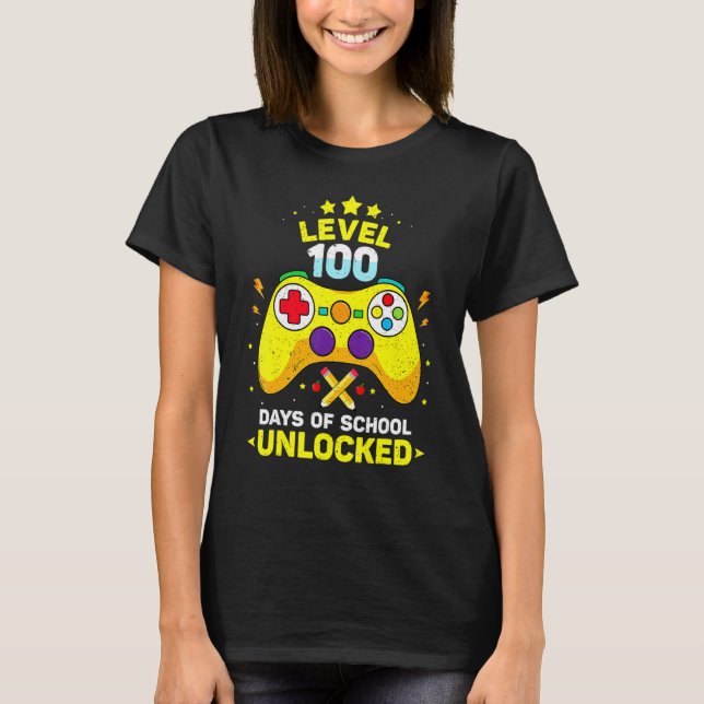 Camiseta Level 100 Days Of School Unlocked Gamer Gaming Vid (Frente)