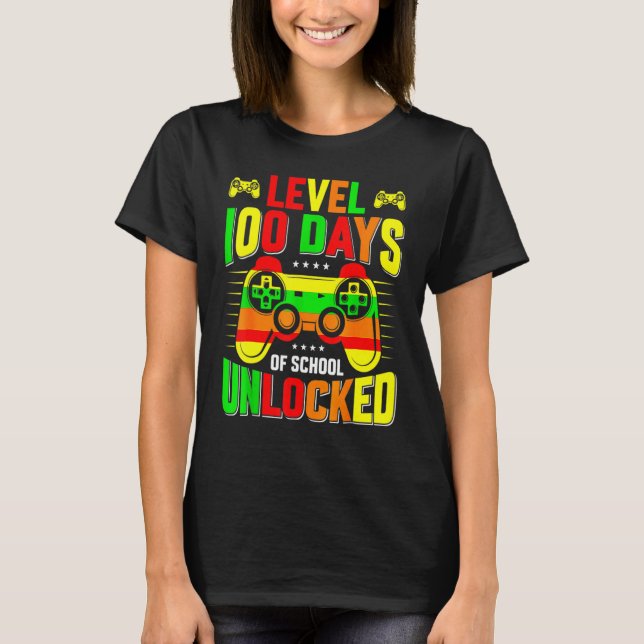 Camiseta Level 100 Days Of School Unlocked Gamer Video Game (Frente)