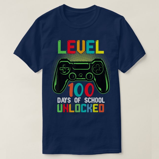 Camiseta Level 100 Days Of School Unlocked Gamer Video Game (Frente do Design)