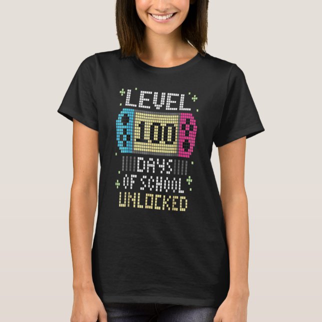 Camiseta Level 100 Days Of School Unlocked Gamer Video Game (Frente)