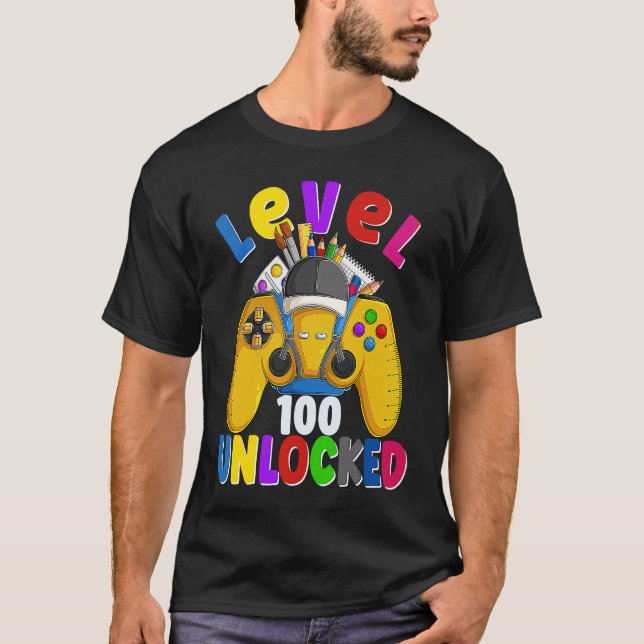 Camiseta Level 100 Days Of School Unlocked Gamer Video Game (Frente)