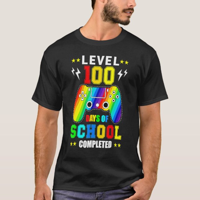 Camiseta Level 100 Days Of School Unlocked Gamer Video Game (Frente)