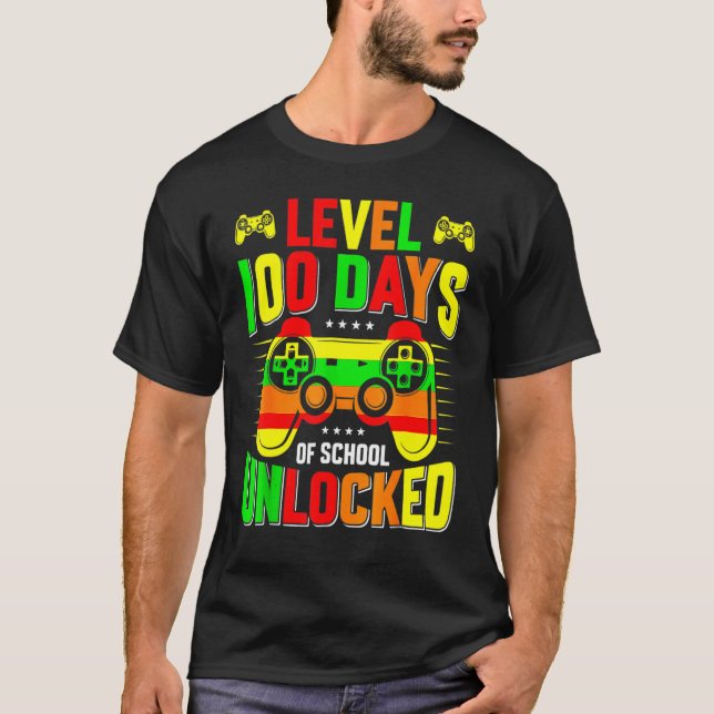 Camiseta Level 100 Days Of School Unlocked Gamer Video Game (Frente)