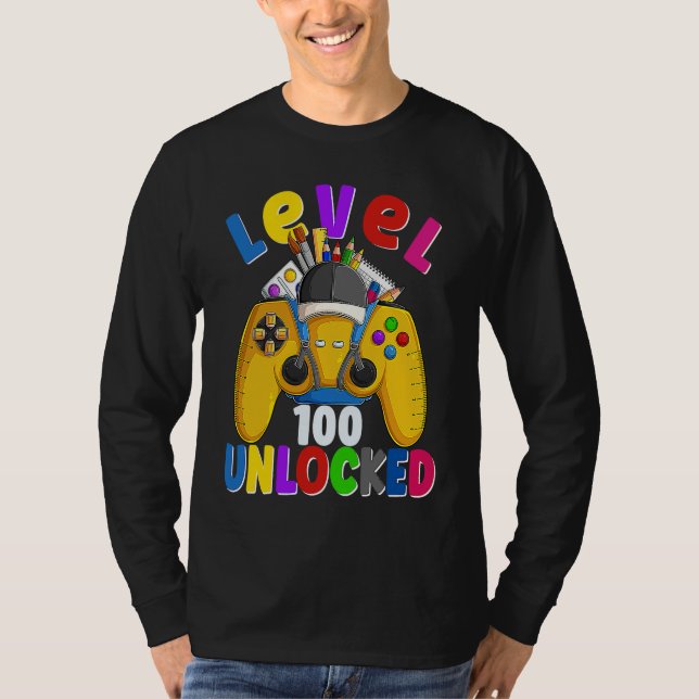 Camiseta Level 100 Days Of School Unlocked Gamer Video Game (Frente)
