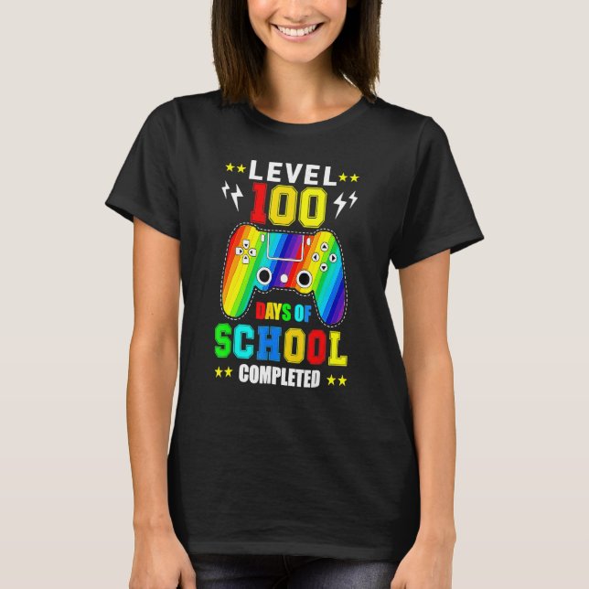 Camiseta Level 100 Days Of School Unlocked Gamer Video Game (Frente)