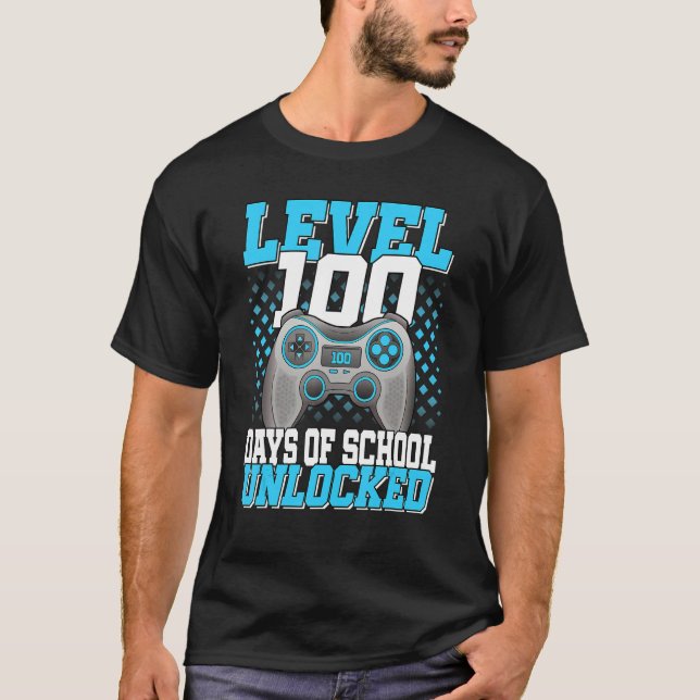 Camiseta Level 100 Days Of School Unlocked Gaming 100th Day (Frente)