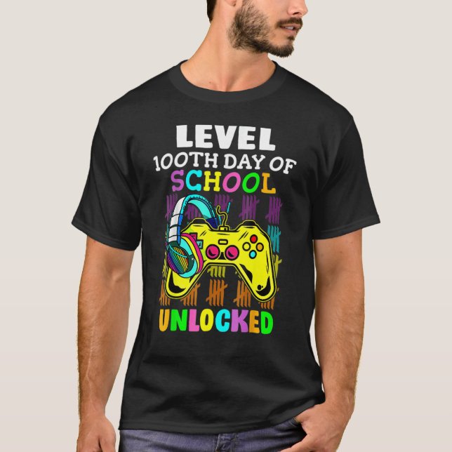 Camiseta Level 100 Days Of School Unlocked Gaming Shirts, V (Frente)