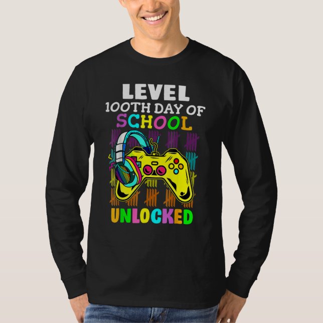 Camiseta Level 100 Days Of School Unlocked Gaming Shirts, V (Frente)