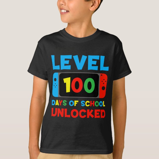 Camiseta Level 100 Days of School Unlocked Kids T-Shirt  (Frente)