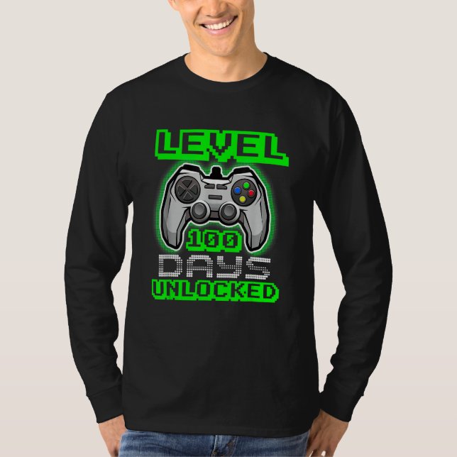 Camiseta Level 100 Days Of School Unlocked Video Game Boys  (Frente)