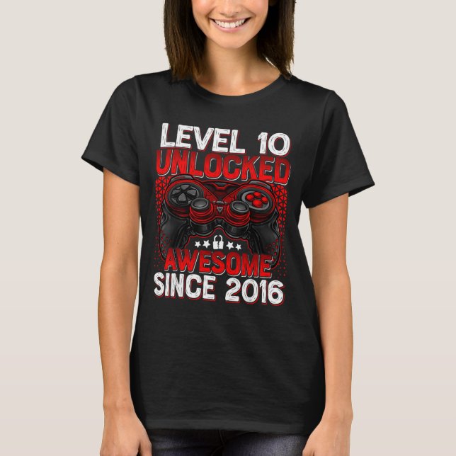 Camiseta Level 10 Unlocked 10 Year Old Boys 10th Birthday B (Frente)