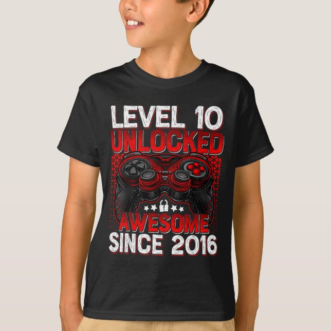 Camiseta Level 10 Unlocked 10 Year Old Boys 10th Birthday B (Frente)