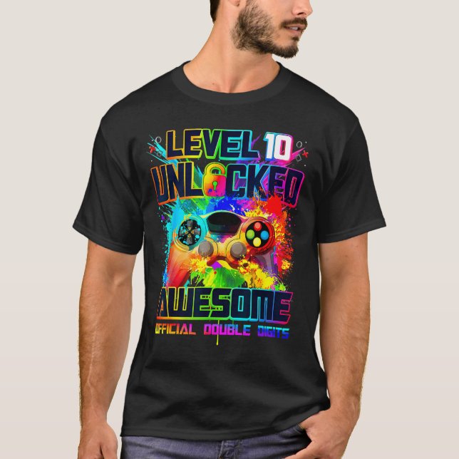 Camiseta Level 10 Unlocked Awesome Gaming Birthday Boy 10th (Frente)