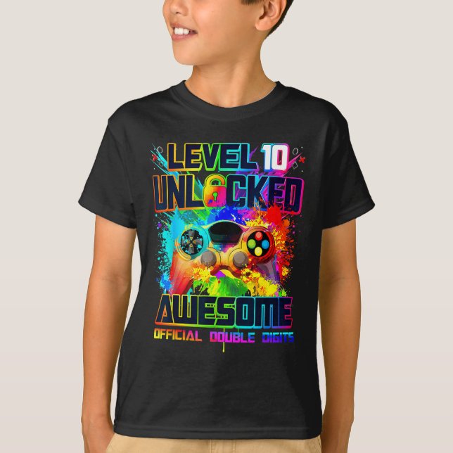 Camiseta Level 10 Unlocked Awesome Gaming Birthday Boy 10th (Frente)