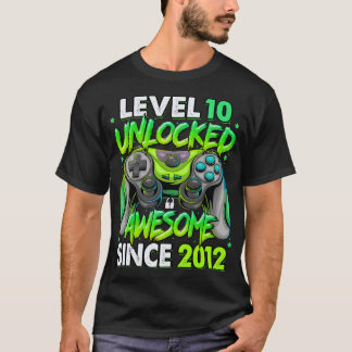 Camiseta Level 10 Unlocked Awesome Since 2012 10th Birthday