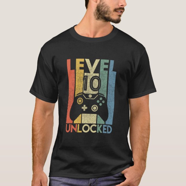 Camiseta Level 10 Unlocked Shirt Funny Video Gamer 10th Bir (Frente)